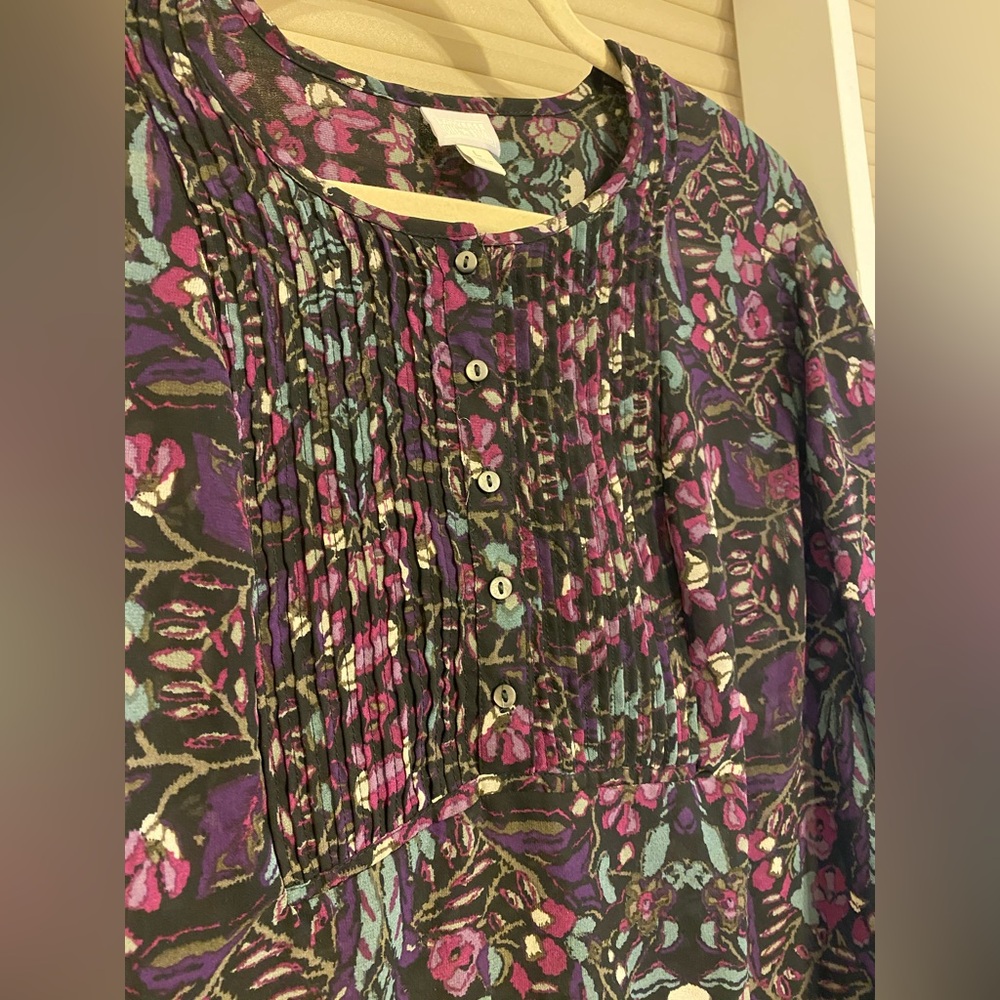 Converse One Star Boho Floral Pintuck Sheer Blouse Top Size Large - Picture 2 of 5